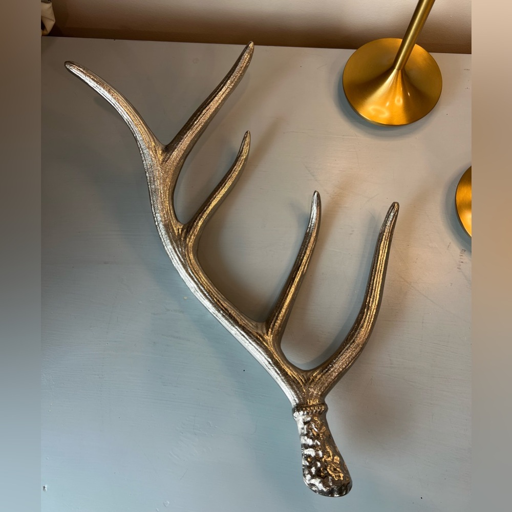Large 17"L Metal Silver Cast Deer Reindeer Antler Home Decor Solid Contemporary